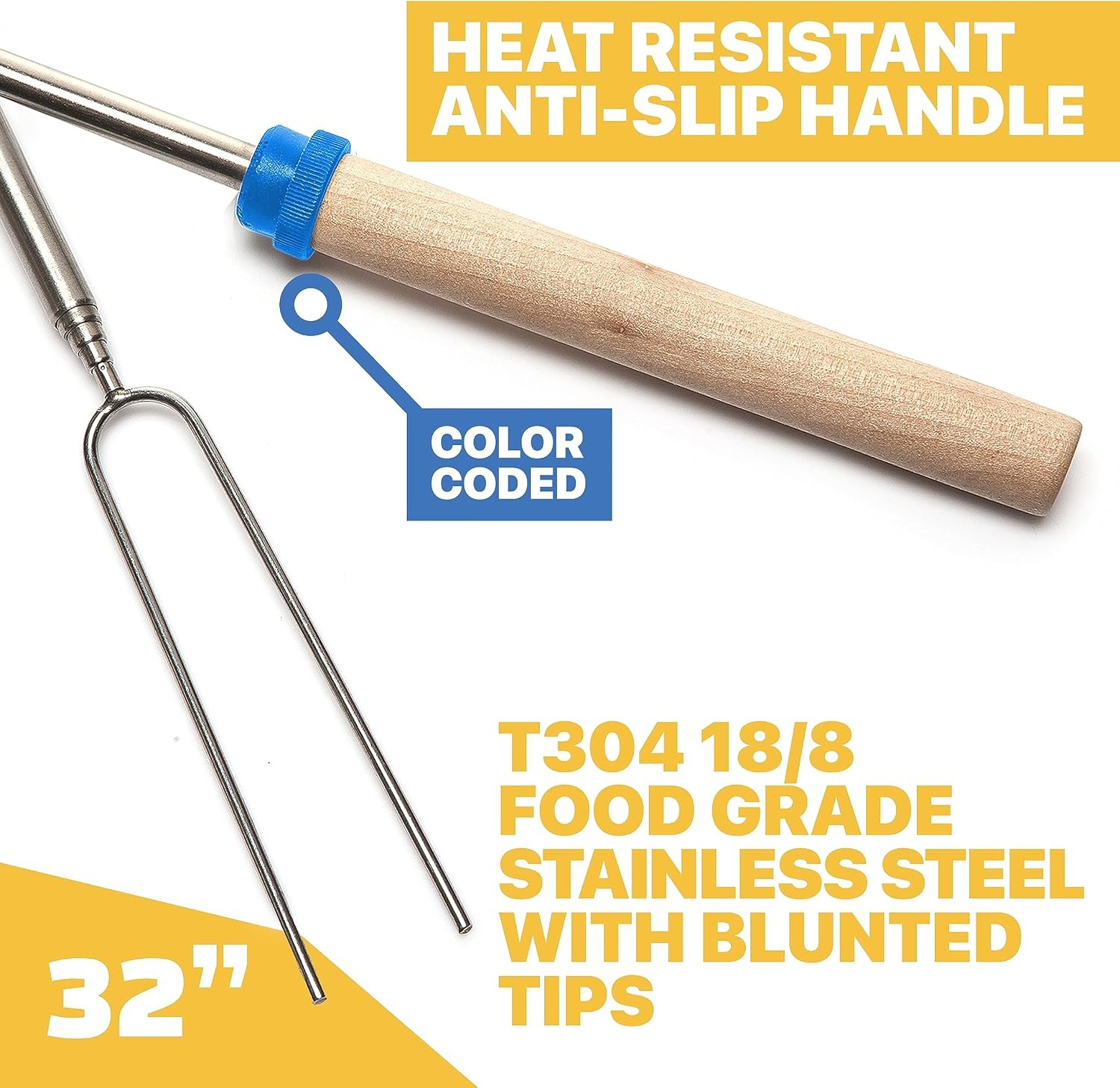 image:imageMalloMe Smores Sticks for Fire Pit Accessories for Campfire Marshmallow Roasting Sticks Smores Kit Outdoor Smore Skewers Hot Dog Fork For Outside Camping Essentials Bonfire Gear Long 32 8 Pack5 Fork Set