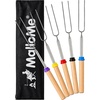 MalloMe Smores Sticks for Fire Pit – Accessories for Campfire Marshmallow Roasting Sticks Smores Kit Outdoor – Smore Skewers Hot Dog Fork For Outside, Camping Essentials Bonfire Gear Long 32″ 8 Pack(5 Fork Set (with Pouch))