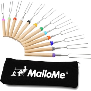 MalloMe Smores Sticks for Fire Pit – Accessories for Campfire Marshmallow Roasting Sticks Smores Kit Outdoor – Smore Skewers Hot Dog Fork For Outside, Camping Essentials Bonfire Gear Long 32″ 8 Pack(12 Fork Set w/ Storage Bag)
