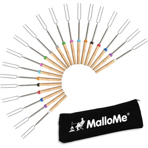 MalloMe Smores Sticks for Fire Pit – Accessories for Campfire Marshmallow Roasting Sticks Smores Kit Outdoor – Smore Skewers Hot Dog Fork For Outside, Camping Essentials Bonfire Gear Long 32″ 8 Pack(20 Fork Set)